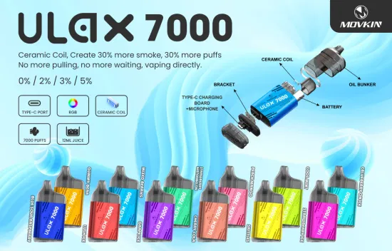 卸売使い捨て Vape ペン セラミック コイル ランダム Ulax 7000puffs Vape